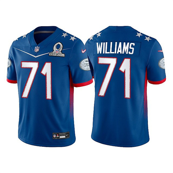 Men’s San Francisco 49ers #71 Trent Williams 2022 Royal NFC Pro Bowl Stitched Jersey